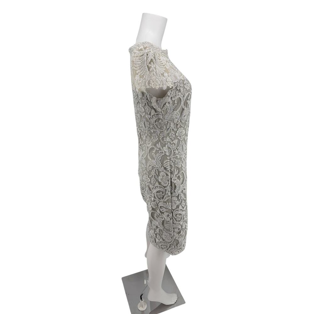 Tadashi Shoji Dress Lace Embroidery Metallic Mesh Sheath Evening Gown Cocktail - Picture 9 of 9